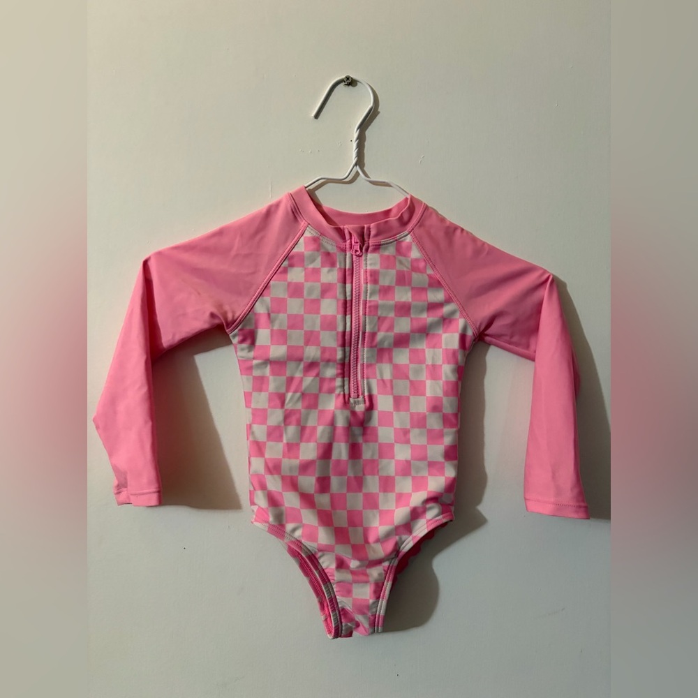Girls Wonder Nation 3T Pink Checkered long Sleeve Swimsuit Tote2